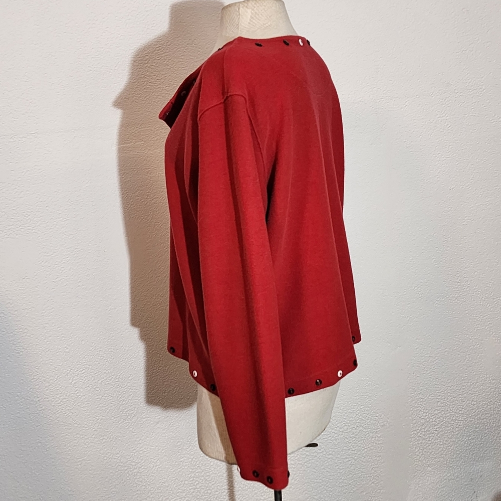 C & B Button Detail Snap Cardigan Red Size L - Picture 6 of 16